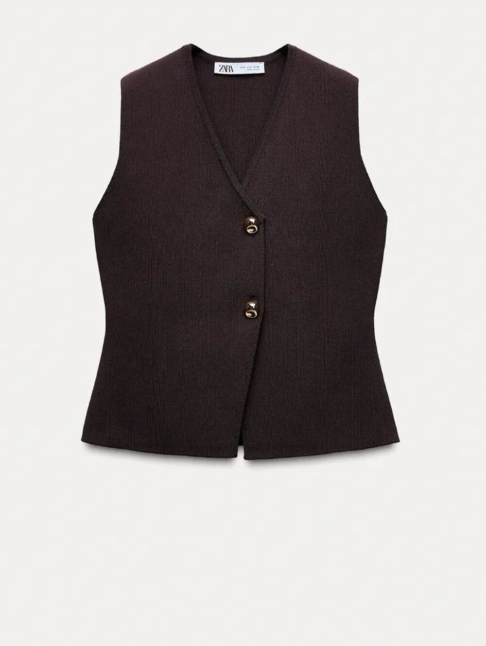 Zara NWT Basic Knit Gold Button Top Browm Size M - Picture 4 of 16